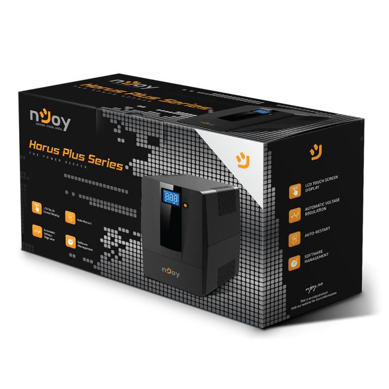 UPS nJoy Horus Plus 800, 800VA/480W, Afisaj LCD cu ecran tactil,2 Prize Schuko cu Protectie, Repornire Automata, RJ11 protectie pentru linia de telefon/modem, Posibilitatea de monitorizare si control prin USB, LAN si internet, port de comunicare USB, rata de eficienta pana la 90%_3