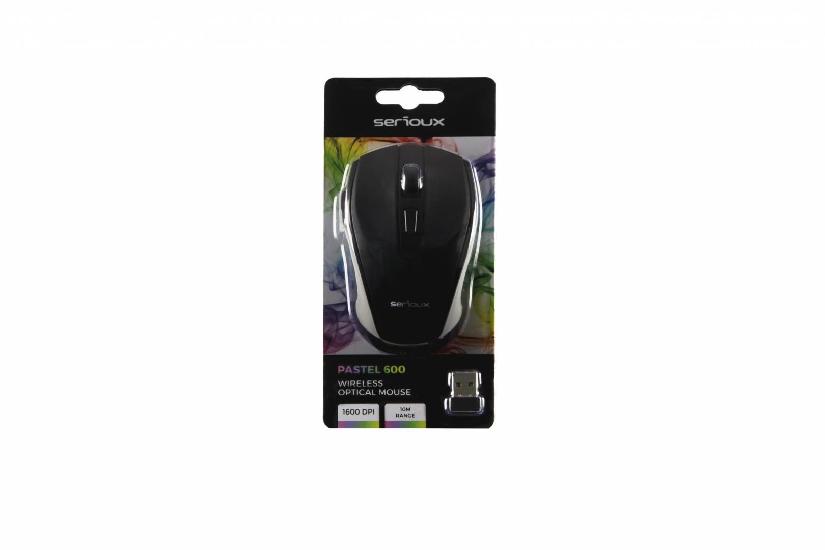 Mouse Serioux, Pastel 600, fara fir, USB, senzor optic, distanta de operare; 10m, precizie: 1000/1600DPI ajustabila, 6 butoane, 2x baterie AAA, sisteme de operare: Windows / Mac OS / Linux, negru_5