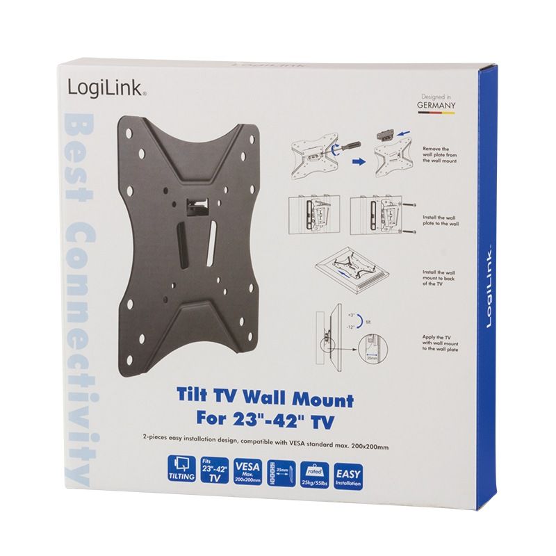 SUPORT de perete LOGILINK, pt 1 TV/monitor plat, diag. max 42 inch, inclinare, max 25 Kg, 