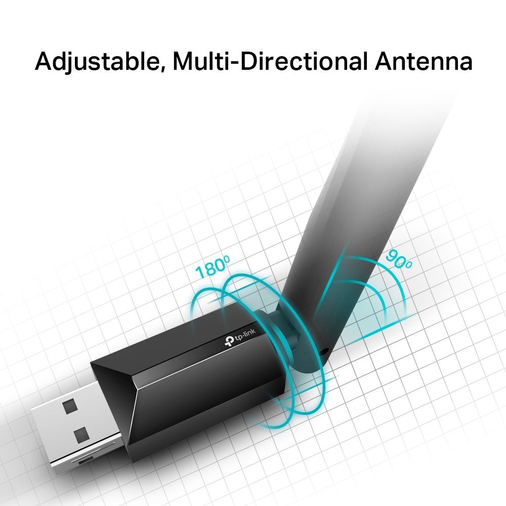 Tp-link AC600 High Gain Wireless Dual Band USB Adapter, ARCHER T2U PLUS; USB 2.0; 5dBi Antenna; Wireless Standards: IEEE 802.11b/g/n 2.4 GHz, IEEE 802.11a/n/ac 5GHz; Wireless Speeds: 600 Mbps (200 Mbps on 2.4GHz, 433 Mbps on 5GHz); Frequency: 2.4GHz, 5GHz;_3