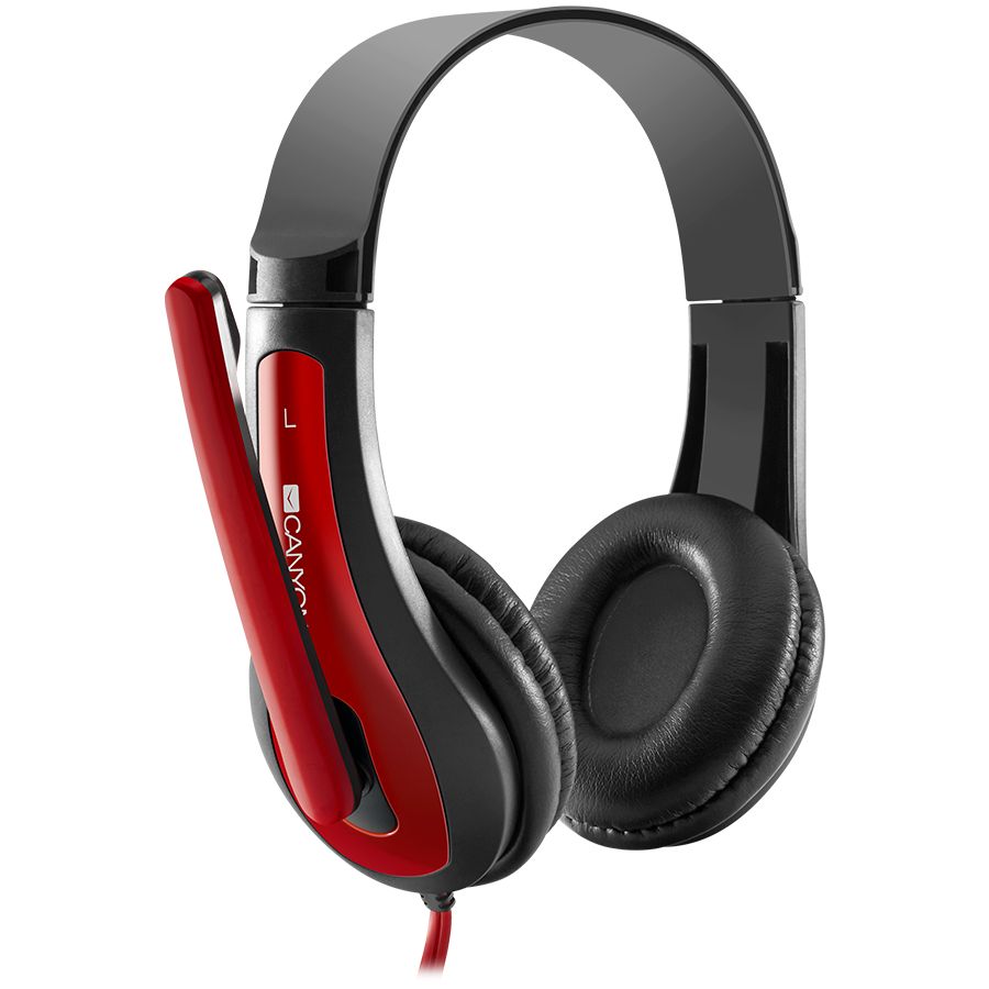 CANYON HSC-1 basic PC headset with microphone, combined 3.5mm plug, leather pads, Flat cable length 2.0m, 160*60*160mm, 0.13kg, Black-red_3