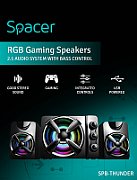 BOXE SPACER Gaming 2.1, RMS: 11W (2 x 3W + 5W), control volum, bass si inalte, subwoofer lemn MDF, 14 x LED, USB power, black, 