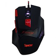 MOUSE  Spacer - gaming, gaming, cu fir, USB, optic, 1000/ 1600/ 2000/ 2400 dpi, butoane/scroll 8/1, iluminare LED RGB, 7 cicluri prestabilite, negru, 