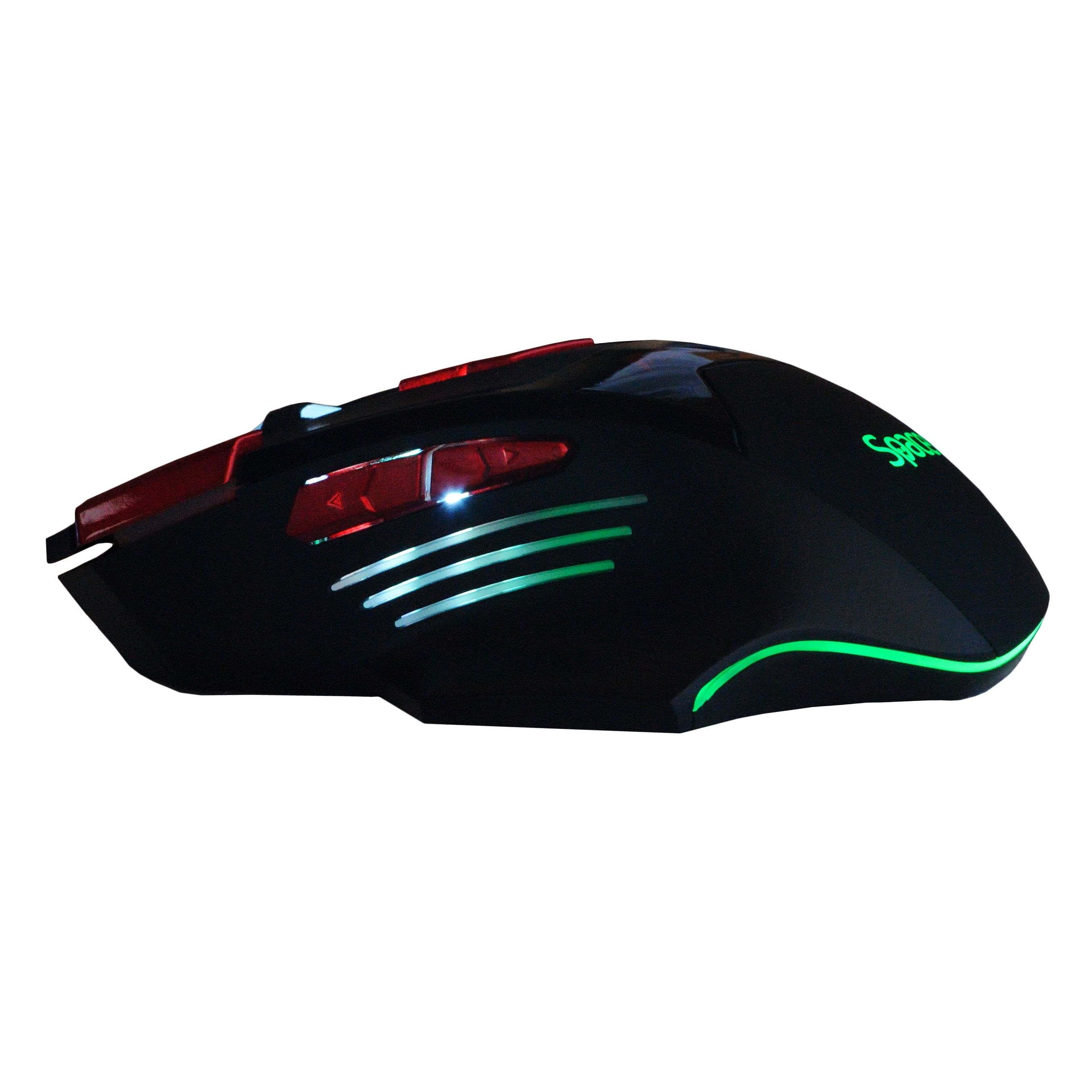 MOUSE  Spacer - gaming, gaming, cu fir, USB, optic, 1000/ 1600/ 2000/ 2400 dpi, butoane/scroll 8/1, iluminare LED RGB, 7 cicluri prestabilite, negru, 