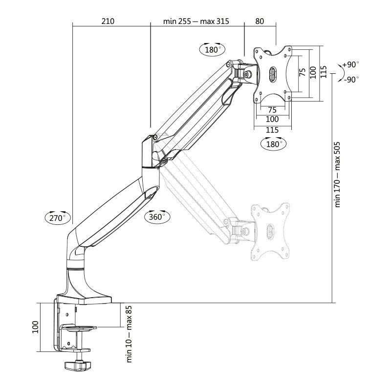 SUPORT de birou LOGILINK, pt 2 TV/monitor plat, curbat, diag. max 32 inch, rotatie, inclinare, pivotare, orizontala, verticala, totala, max 9 Kg x 2, 