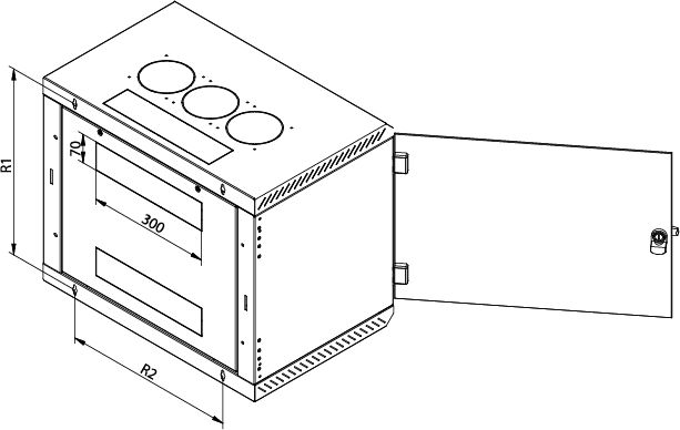 Rack de perete Triton sectiune simpla 4U 400mm adancime usa sticla panouri laterale fixe sectiuni, sectiuni acces cabluri sus/jos/spate securizare cu cheie, 1 pereche montanti reglabili IP30 gri_3