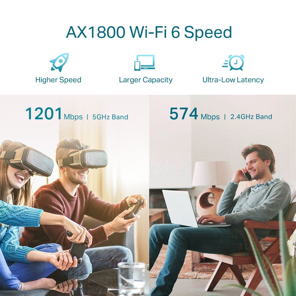 TP-link AX1800 Wi-Fi Range Extender, RE605X, 2* external antenna, 1 X Gigabit Ethernet Port, Wireless Standards- IEEE 802.11a/n/ac/ax 5GHz, IEEE 802.11b/g/n/x 2.4GHz, 2.4GHz and 5GHz, 574 Mbps at 2.4GHz, 1201 Mbps at 5GHz._6