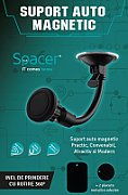 SUPORT auto SPACER pt. SmartPhone, fixare pe bord sau geam, cu ventuza, magnetic, flexibil, rotire 360 grade, black, 