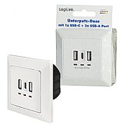 PRIZA LOGILINK, de perete, 2 x USB-A 5V/2.4A, 1 x USB-C 5V/3A, ingropata, martori LED, alb, 