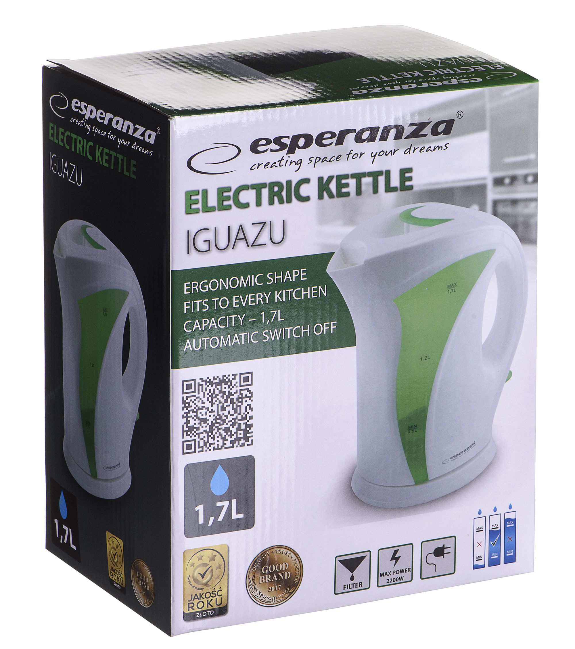 Esperanza EKK018G Electric kettle 1.7 L, White / Green_7