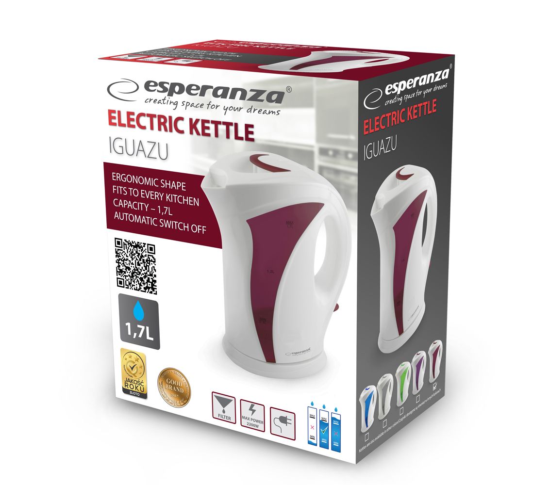 Esperanza EKK018R Electric kettle 1.7 L, White / Red_2