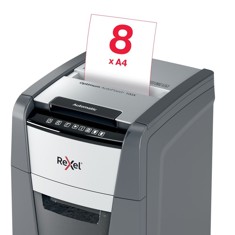 Rexel AutoFeed+ 100X automatic shredder, P-4, cuts confetti cut (4x28mm), 100 sheets, 34 litre bin_11