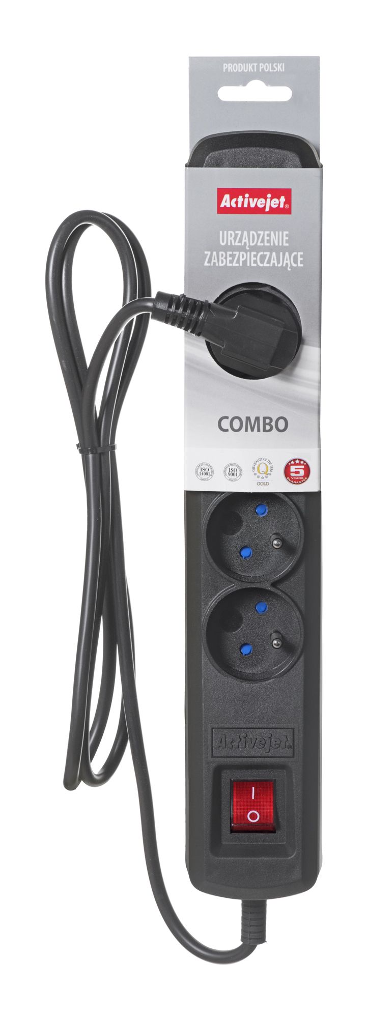 Activejet black power strip with cord ACJ COMBO 5G/5M/BEZP. AUTO/CZ_5