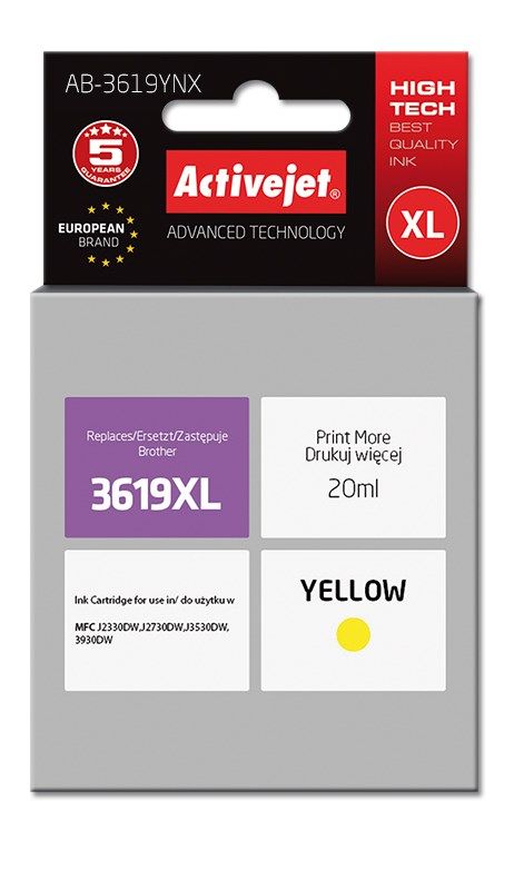 Activejet AB-3619YNX ink for Brother printer; Brother LC3619YXL replacement; Supreme; 20 ml; yellow_3