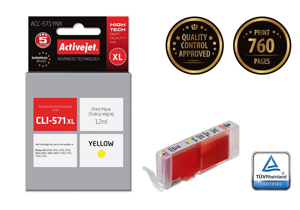 Activejet ACC-571YNX ink for Canon printer; Canon CLI-571Y XL replacement; Supreme; 12 ml; yellow_2