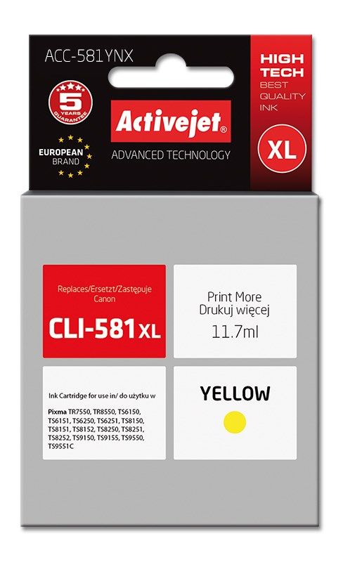 Activejet ACC-581YNX ink for Canon printer; Canon CLI-581Y XL replacement; Supreme; 11.70 ml; yellow_3