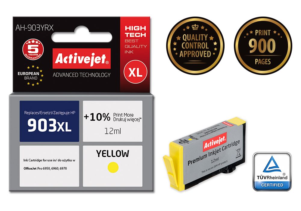 Activejet AH-903YRX ink for HP printer; HP 903XL T6M11AE replacement; Premium; 12 ml; yellow_2