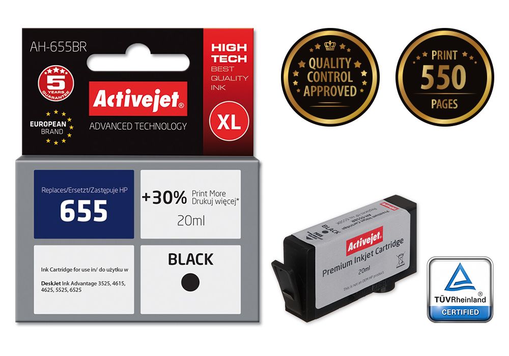 Activejet AH-655BR ink for HP printer; HP 655 CZ109AE replacement; Premium; 20 ml; black_2