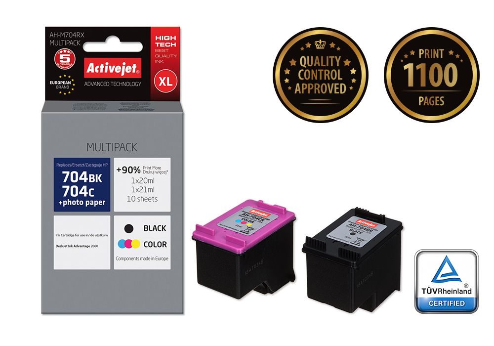 Activejet AH-M704RX ink for HP printer; HP 704 CN692AE, CN693AE replacement; Premium; 1 x 20 ml, 1 x 21 ml; black, color_2