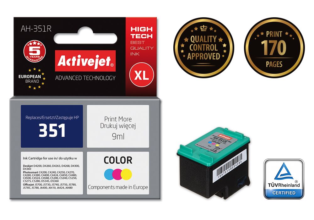 Activejet AH-351R ink for HP printer; HP 351 CB337EE replacement; Premium; 9 ml; color_2