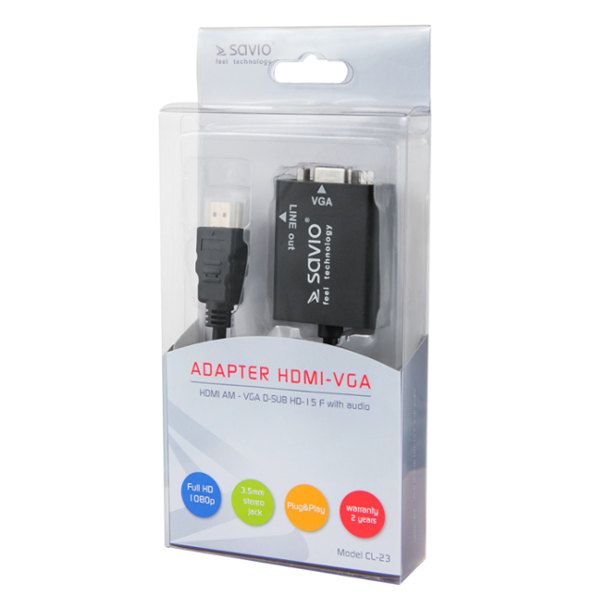 Savio CL-23 video cable adapter VGA (D-Sub) HDMI Type A (Standard) Black_2