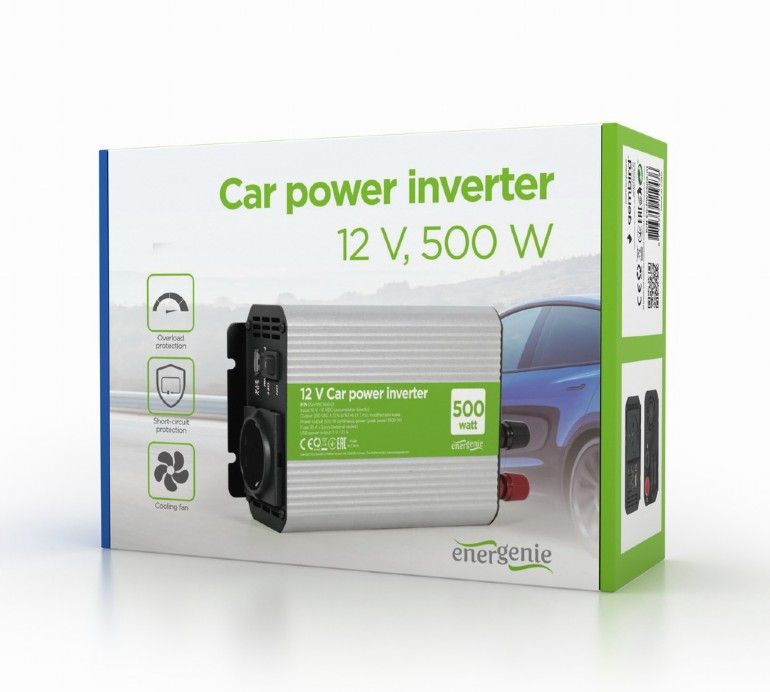 INVERTER GEMBIRD cu sinusoida simulata, Inverter auto,  500W, Schuko x 1, USB 5V / 2.1A, baterie 10-16V, 