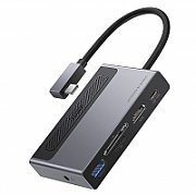 DOCKING Station Baseus Magic Multifunctional, conectare PC USB Type-C, USB 3.0 x 1, 3.5mm jack|card reader MicroSD/SD, USB Type C x 1 PD 100W 5V / 9V / 14.5V / 20V 5A (Max.), HDMI x 1/4K/60Hz, LED, gri 