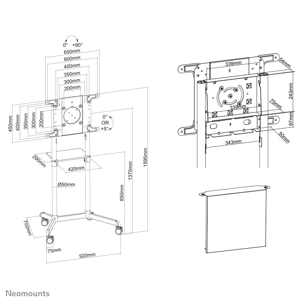 Neomounts by Newstar NS-M1250WHITE Mobile Monitor/TV Floor Stand for 37- 70