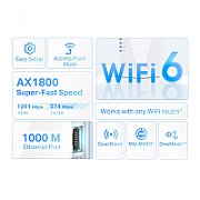 RANGE EXTENDER TP-LINK wireless  AX1800, 1800Mbps, 1 port Gigabit,  2 antene interne, 2.4 / 5Ghz dual band, Wi-Fi 6, 