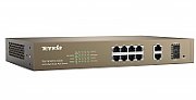 Tenda 8-Port 10/100Mbps + 2 Gigabit Web Smart PoE Switch, TEF1210P-8- 150W; Standard and Protocol: IEEE 802.3, IEEE 802.3u, IEEE 802.3z, IEEE 802.3ab, IEEE 802.3x, IEEE 802.1D, IEEE 802.1W, IEEE 802.1Q, IEEE 802.3af, IEEE 802.3at; Fixed Ports: 8x 10/100Base-TX ports, 2x 10/100/1000Base-T ports, 2x_1