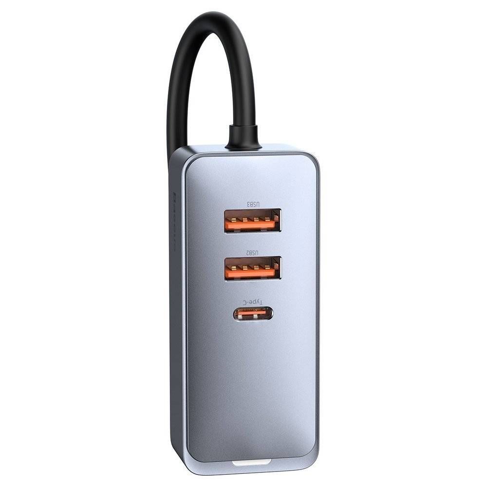 INCARCATOR auto Baseus Share Together, 1 x USB Output 5V/3A, 1 x USB Type-C max 5V/3A si 1 x bricheta auto 60W, total output 120W, pt. bricheta auto, gri 