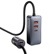 INCARCATOR auto Baseus Share Together, 1 x USB Output 5V/3A, 1 x USB Type-C max 5V/3A si 1 x bricheta auto 60W, total output 120W, pt. bricheta auto, gri 