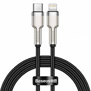 CABLU alimentare si date Baseus Cafule Metal, Fast Charging Data Cable pt. smartphone, USB Type-C la Lightning Iphone PD 20W, brodat, 1m, negru 