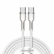 CABLU alimentare si date Baseus Cafule Metal, Fast Charging Data Cable pt. smartphone, USB Type-C la USB Type-C 100W, brodat, 2m, alb 