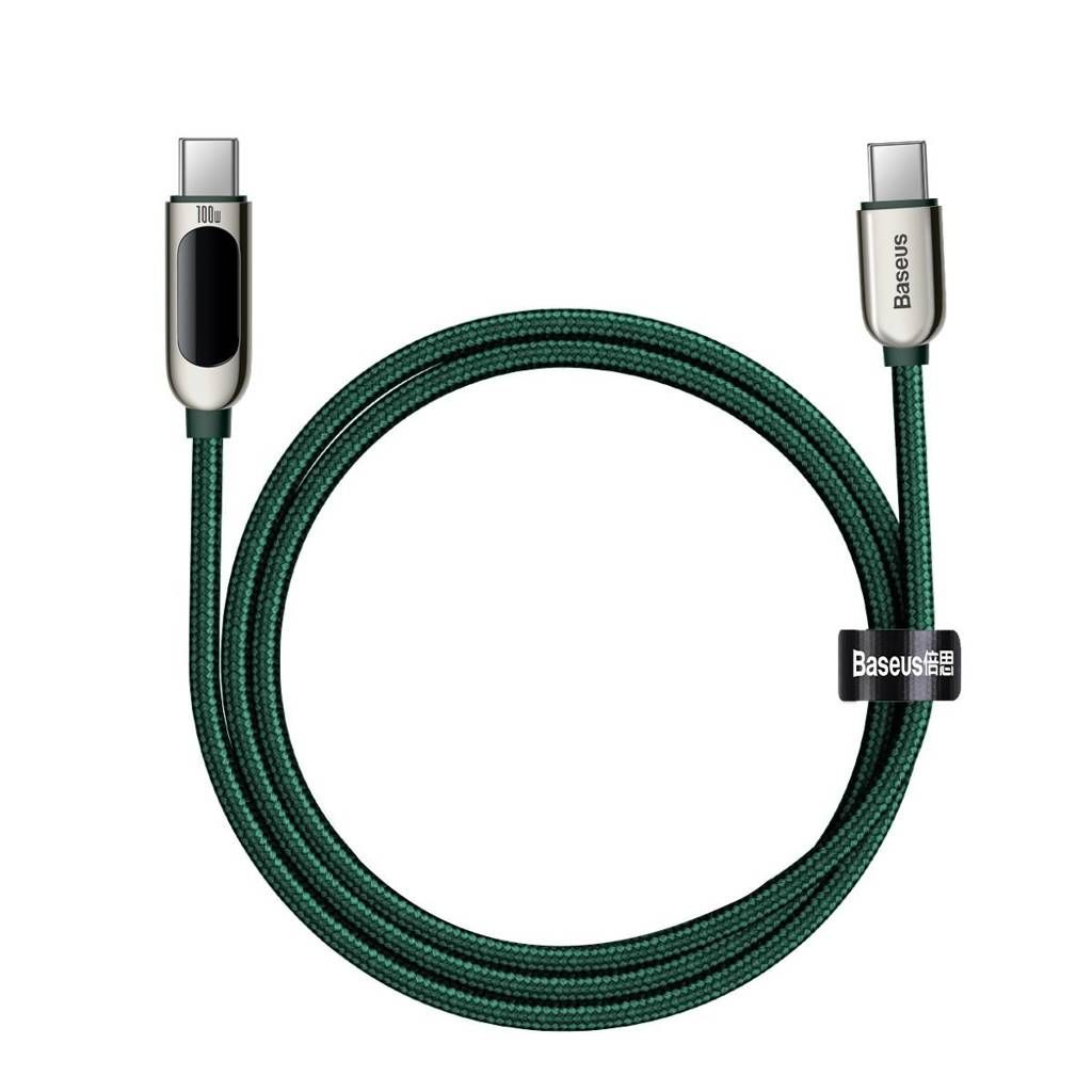 CABLU alimentare si date Baseus Display, Fast Charging Data Cable pt. smartphone, USB Type-C la USB Type-C 100W, brodat, display, 1m,verde 