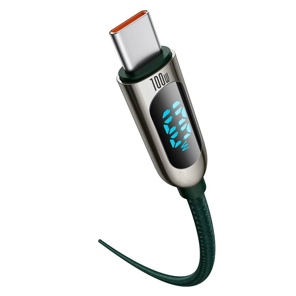 CABLU alimentare si date Baseus Display, Fast Charging Data Cable pt. smartphone, USB Type-C la USB Type-C 100W, brodat, display, 1m,verde 