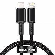 CABLU alimentare si date Baseus High Density Braided, Fast Charging Data Cable pt. smartphone, USB Type-C la Lightning Iphone PD 20W, brodat, 2m, negru 