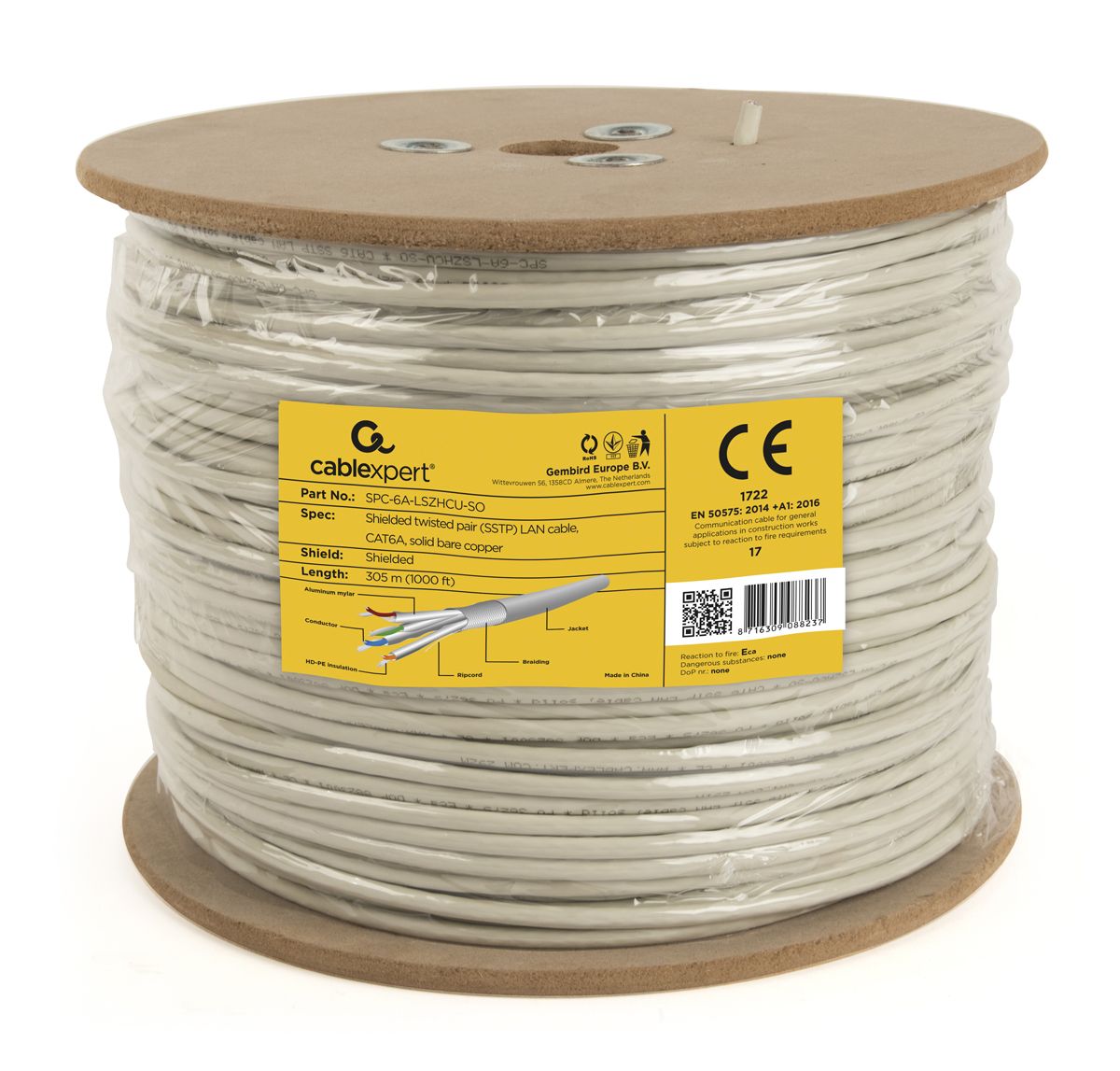 GEMBIRD SPC-6A-LSZHCU-SO Gembird SFTP solid cable, cat. 6A, LSZH, 305m, gray_2