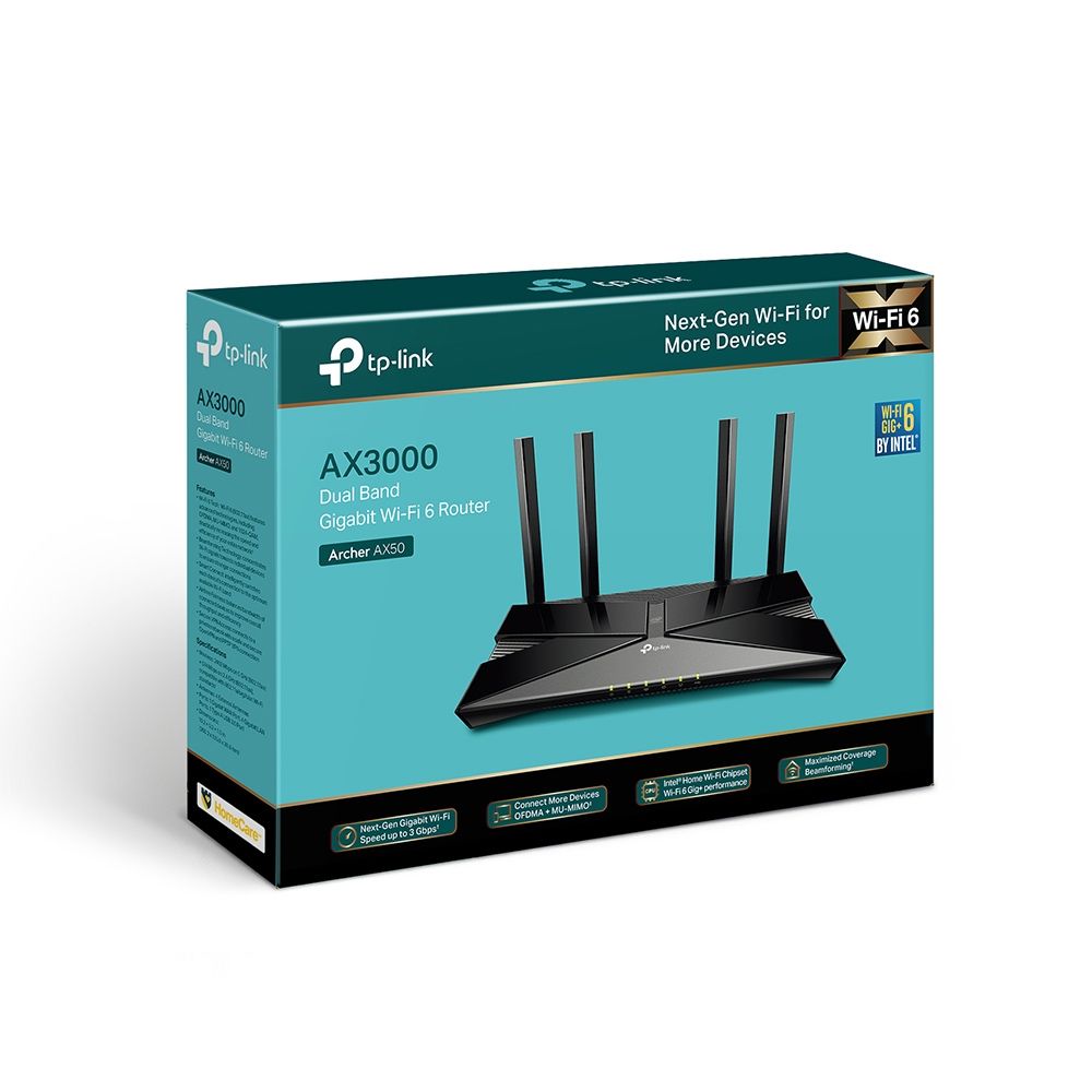 ROUTER TP-LINK wireless 3000Mbps,1 x WAN Gigabit, 4 porturi Gigabit, 2.4 Ghz/5 Ghz dual band, 4 antene externe, WI-FI 6 