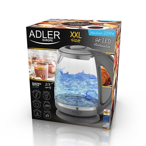 Adler AD 1286 electric kettle 2 L Gray, Transparent 2200 W_6