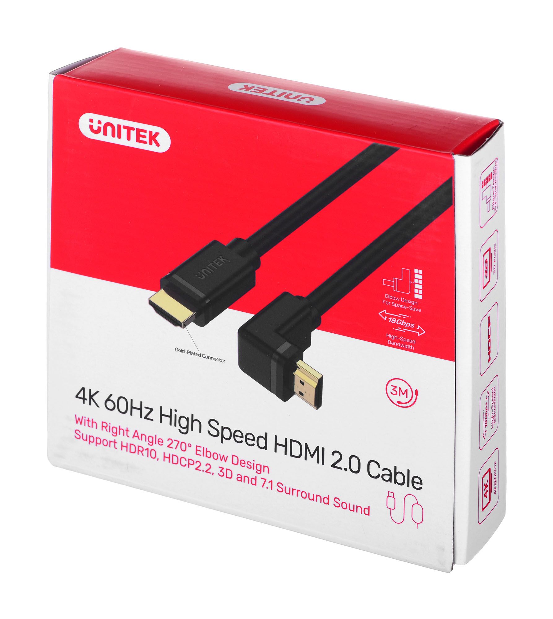 UNITEK Y-C1009 HDMI 270° 2.0,4K60HZ,3M cable Black_3