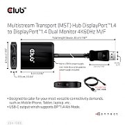 CLUB 3D Multistream Transport (MST) Hub DisplayPort™1.4 to DisplayPort™1.4 Dual Monitor 4K60Hz M/F_5