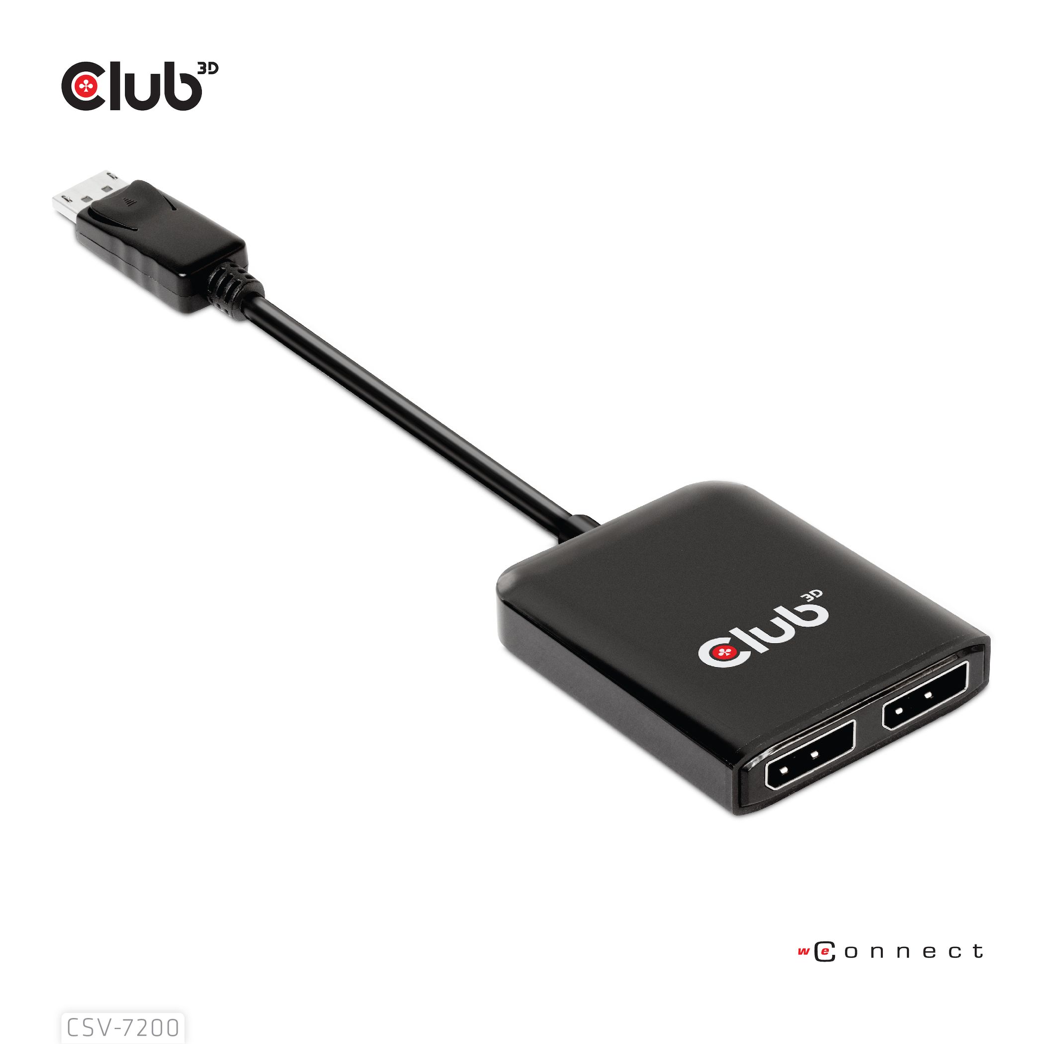 CLUB 3D Multistream Transport (MST) Hub DisplayPort™1.4 to DisplayPort™1.4 Dual Monitor 4K60Hz M/F_9