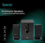 BOXE SPACER 2.1, RMS: 30W (2 x 5W + 20W), bluetooth telecomanda wireless, control volum, bass, treble, subwoofer lemn MDF, 220V alimentare, FM/SD, black, 