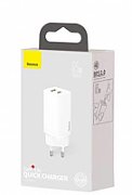 INCARCATOR retea Baseus GaN2 Lite, Quick Charge 65W, 1 x USB 5V/3A, 1 x USB Type-C 5V/3A, alb 