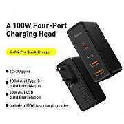 INCARCATOR retea Baseus GaN2 Pro, Quick Charge 3.0 100W, 2 x USB Type-C 5V/3A max, 2 x USB 5V/3A max, negru 