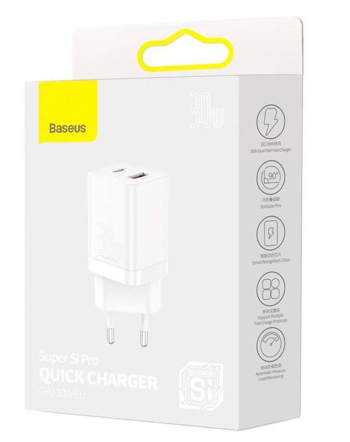 INCARCATOR retea Baseus Super Si Pro, Quick Charge 30W, 1 x USB 5V/3A, 1 x USB Type-C 5V/3A, alb 