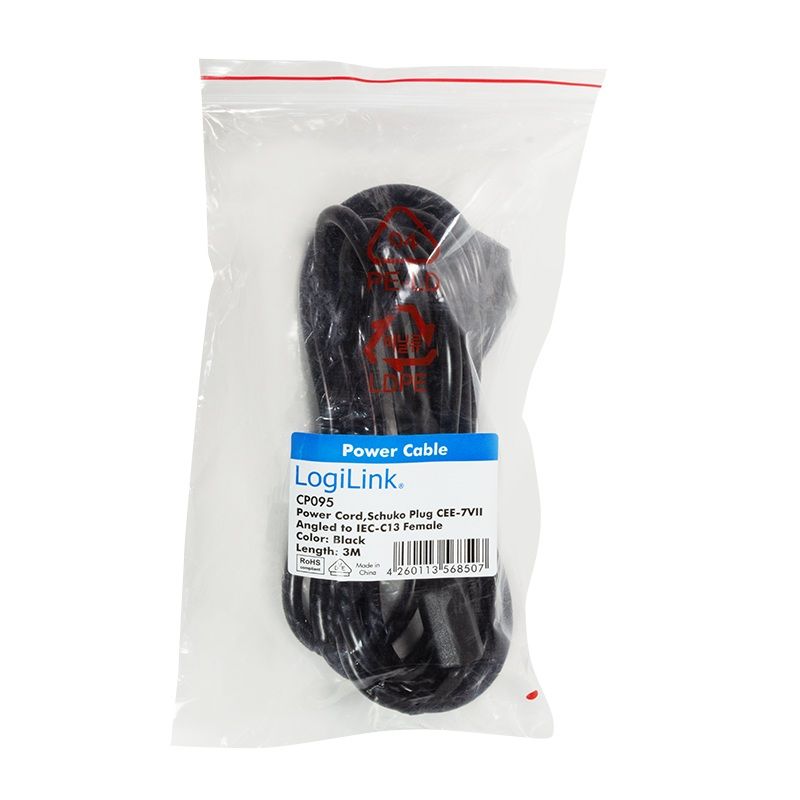 CABLU alimentare LOGILINK prelungitor, 3m, intrare C13, iesire C14, 10A, bulk, black, 