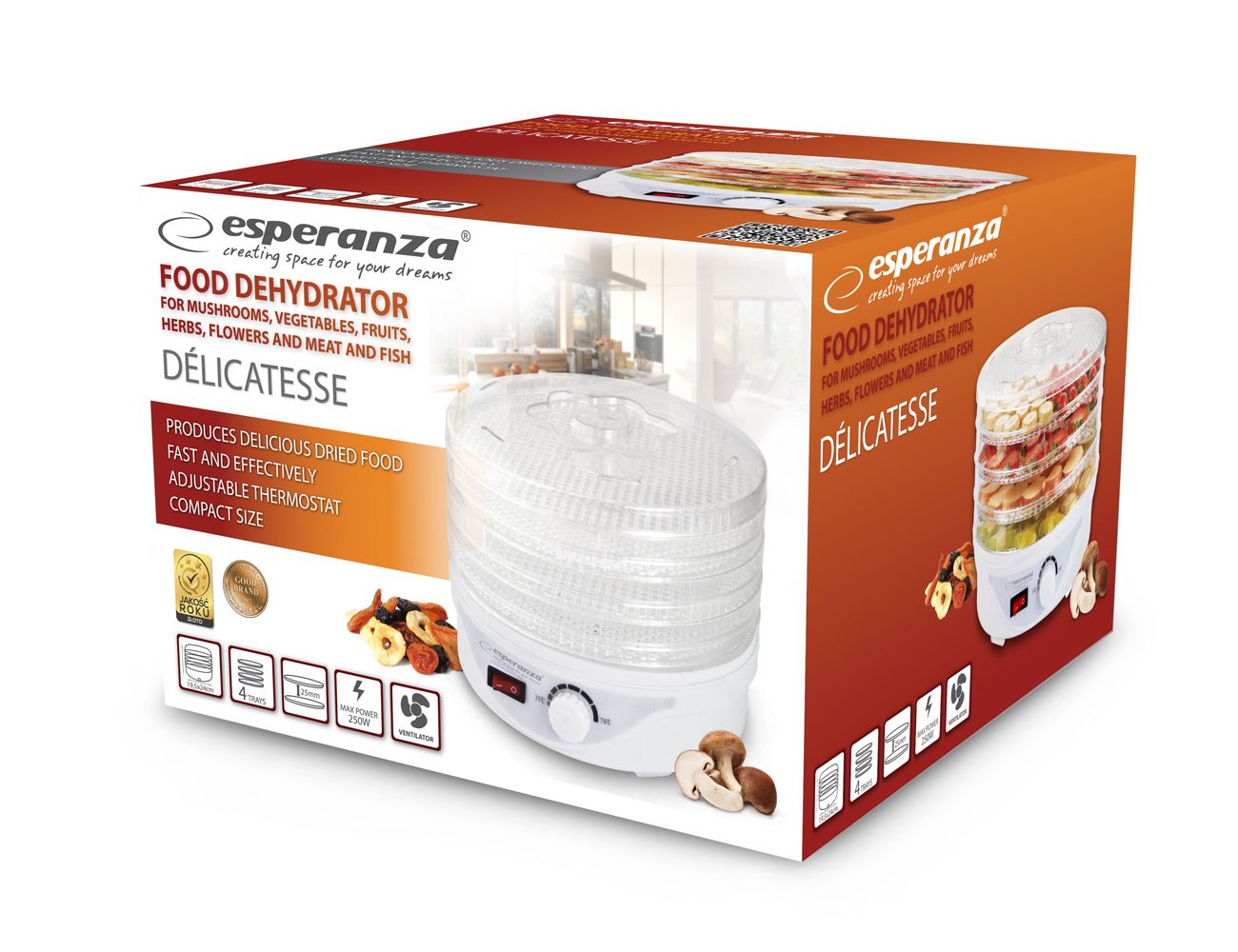 Esperanza EKD003 Food dehydrator,Transparent,White 250 W_2