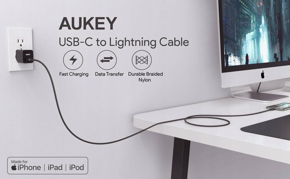 AUKEY CB-CL03 USB cable Quick Charge USB C-Lightning | 2m | Black_2